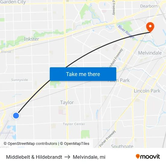 Middlebelt & Hildebrandt to Melvindale, mi map