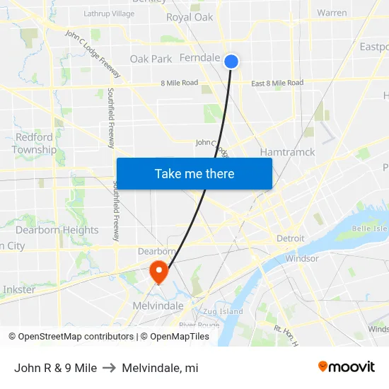 John R & 9 Mile to Melvindale, mi map