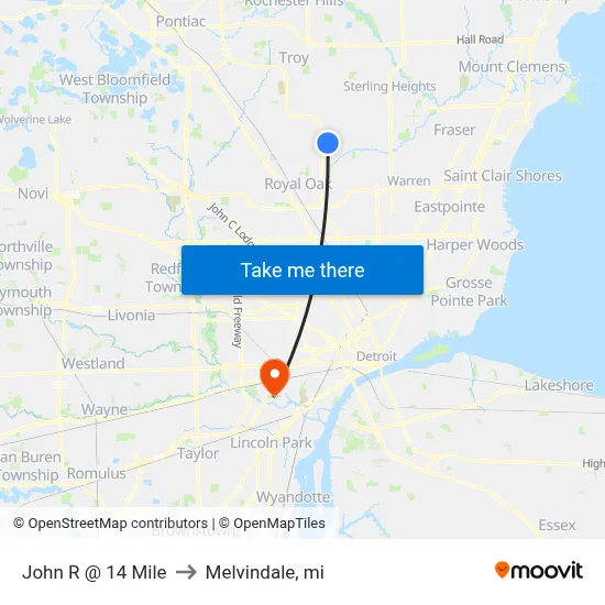 John R @ 14 Mile to Melvindale, mi map