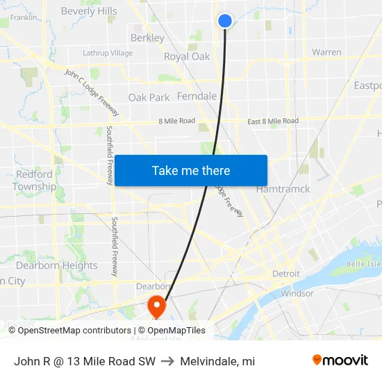 John R @ 13 Mile Road SW to Melvindale, mi map