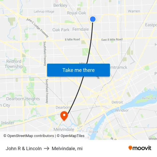 John R & Lincoln to Melvindale, mi map