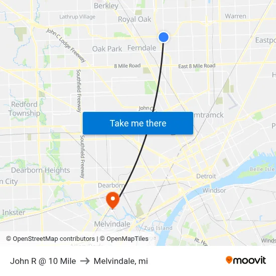 John R @ 10 Mile to Melvindale, mi map