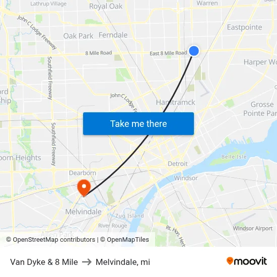 Van Dyke & 8 Mile to Melvindale, mi map