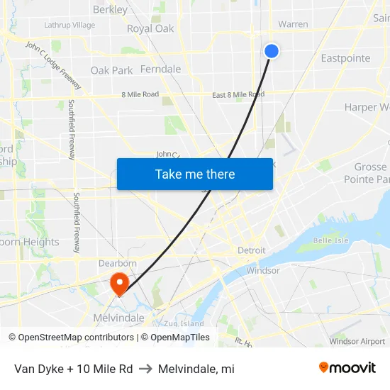 Van Dyke + 10 Mile Rd to Melvindale, mi map