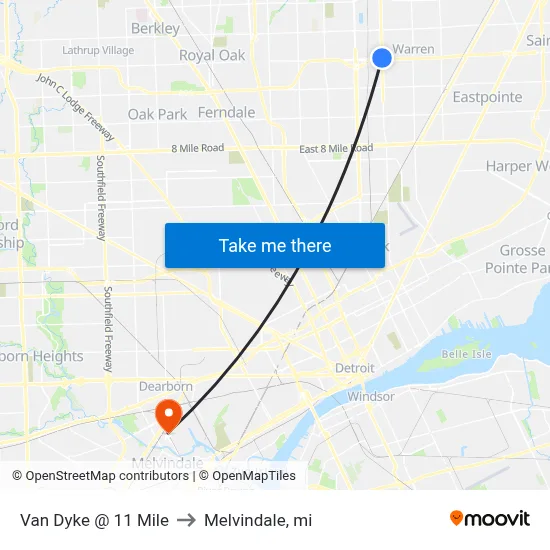 Van Dyke & 11 Mile to Melvindale, mi map