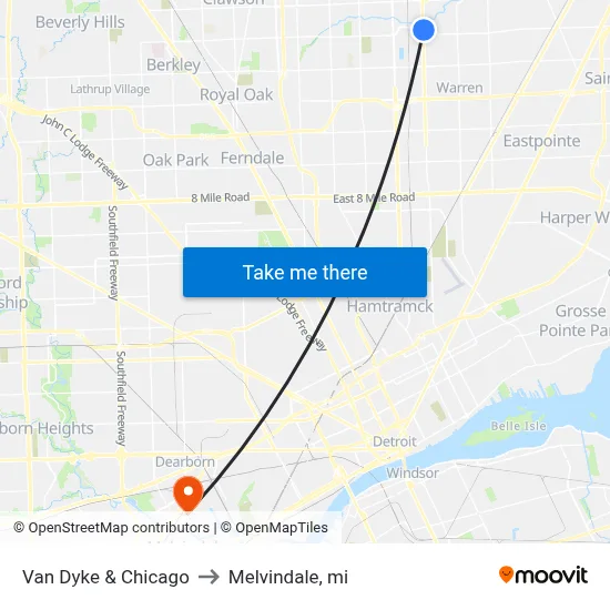 Van Dyke & Chicago to Melvindale, mi map