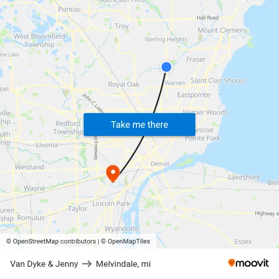 Van Dyke & Jenny to Melvindale, mi map