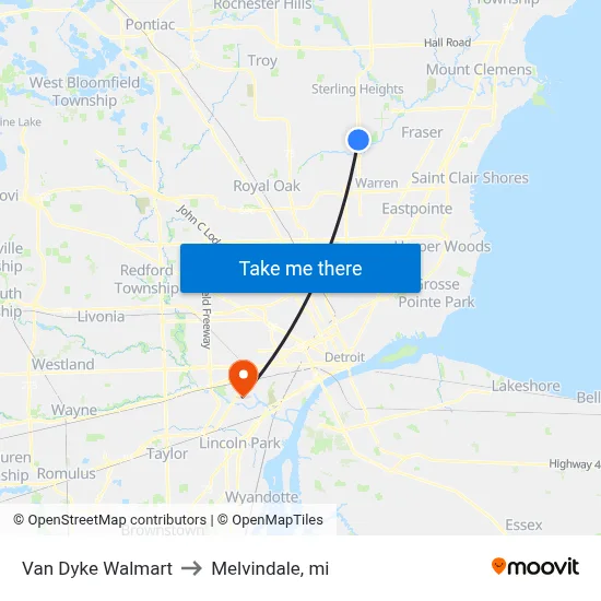 Van Dyke Walmart to Melvindale, mi map