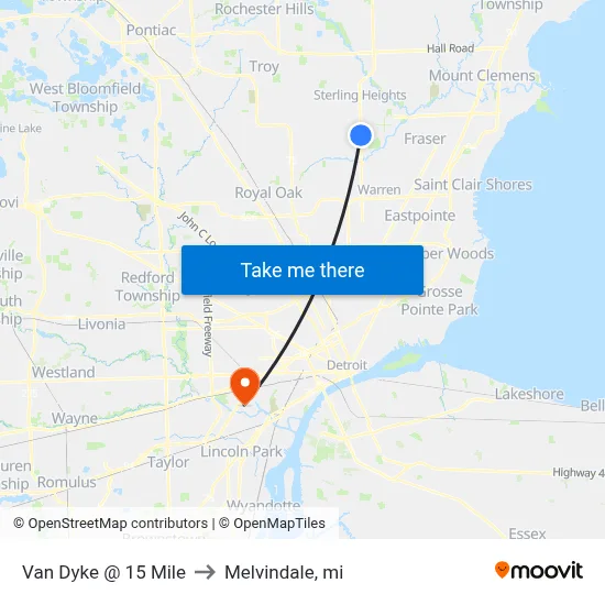 Van Dyke @ 15 Mile to Melvindale, mi map
