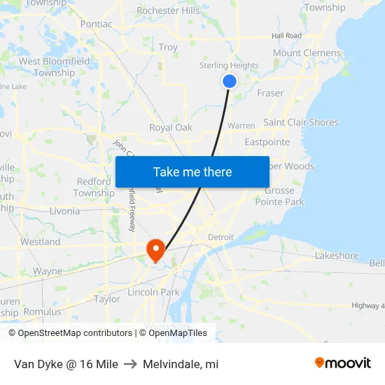 Van Dyke & 16 Mile to Melvindale, mi map