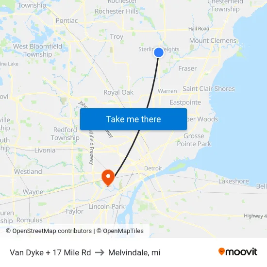 Van Dyke + 17 Mile Rd to Melvindale, mi map