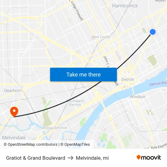 Gratiot & Grand Boulevard to Melvindale, mi map