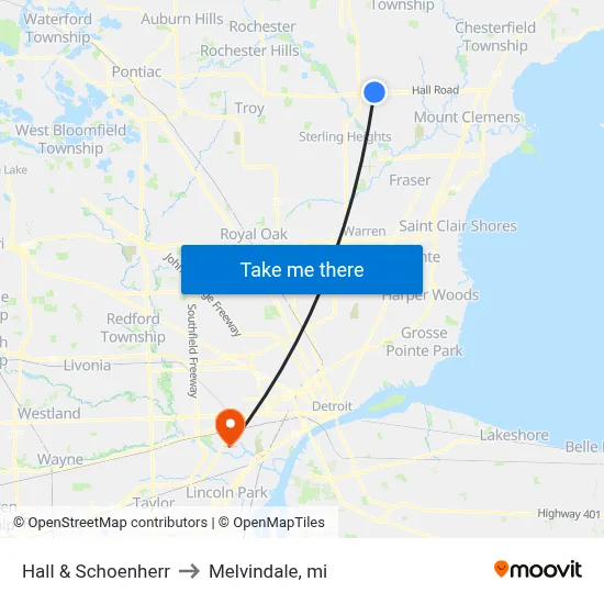 Hall & Schoenherr to Melvindale, mi map