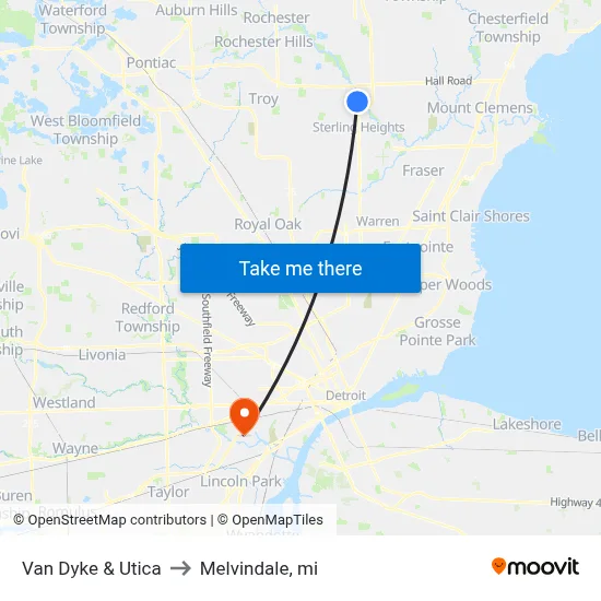 Van Dyke & Utica to Melvindale, mi map