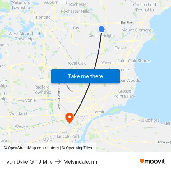 Van Dyke & 19 Mile to Melvindale, mi map