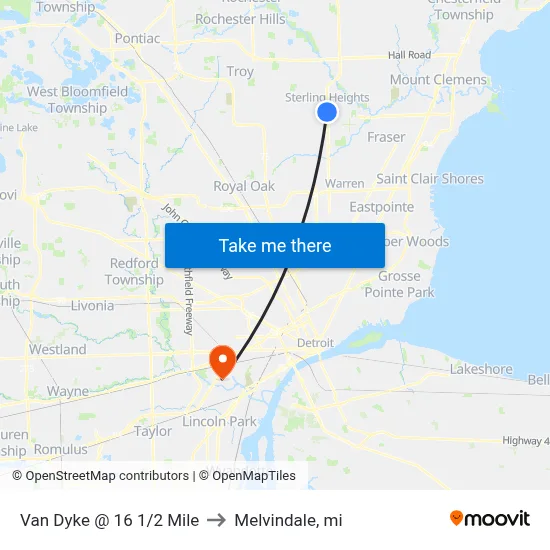 Van Dyke & 16 1/2 Mile to Melvindale, mi map