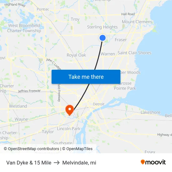 Van Dyke & 15 Mile to Melvindale, mi map