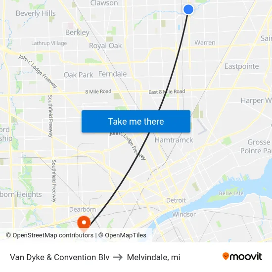 Van Dyke & Convention Blv to Melvindale, mi map
