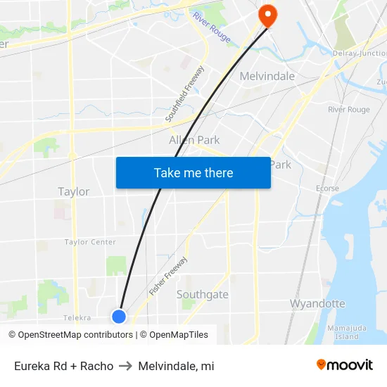 Eureka Rd + Racho to Melvindale, mi map