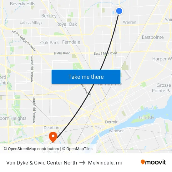 Van Dyke & Civic Center North to Melvindale, mi map