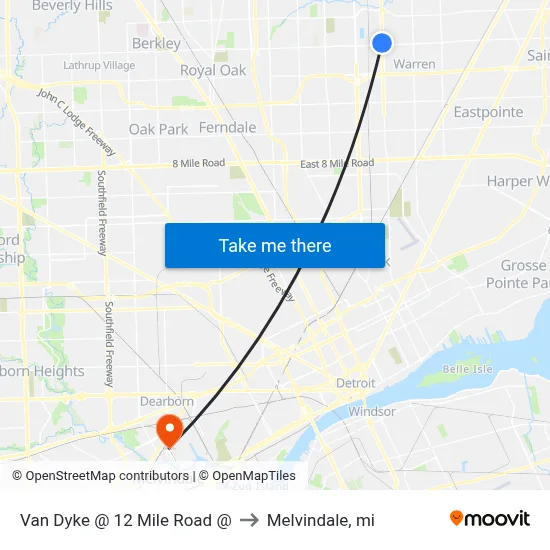 Van Dyke & 12 Mile to Melvindale, mi map