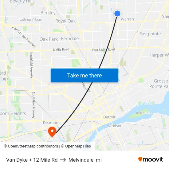 Van Dyke + 12 Mile Rd to Melvindale, mi map
