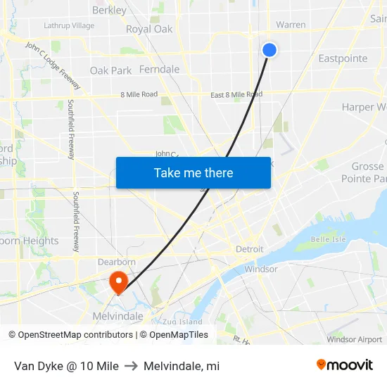 Van Dyke & 10 Mile to Melvindale, mi map
