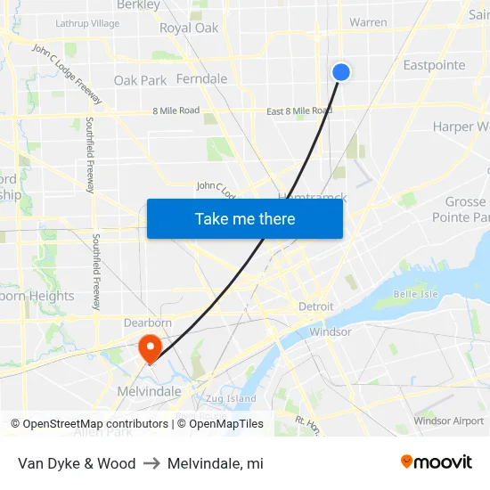 Van Dyke & Wood to Melvindale, mi map