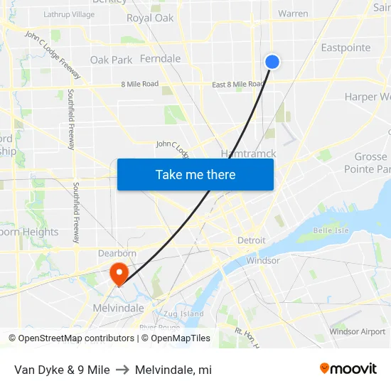Van Dyke & 9 Mile to Melvindale, mi map