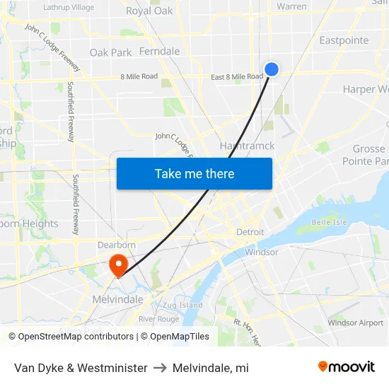 Van Dyke & Westminister to Melvindale, mi map