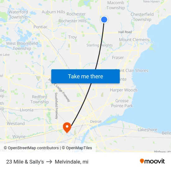 23 Mile & Sally's to Melvindale, mi map