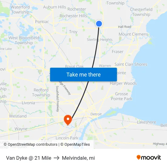 Van Dyke @ 21 Mile to Melvindale, mi map