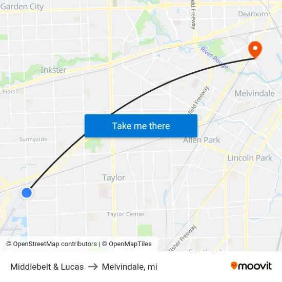 Middlebelt & Lucas to Melvindale, mi map
