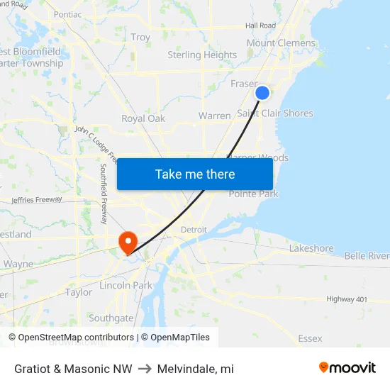 Gratiot & Masonic NW to Melvindale, mi map