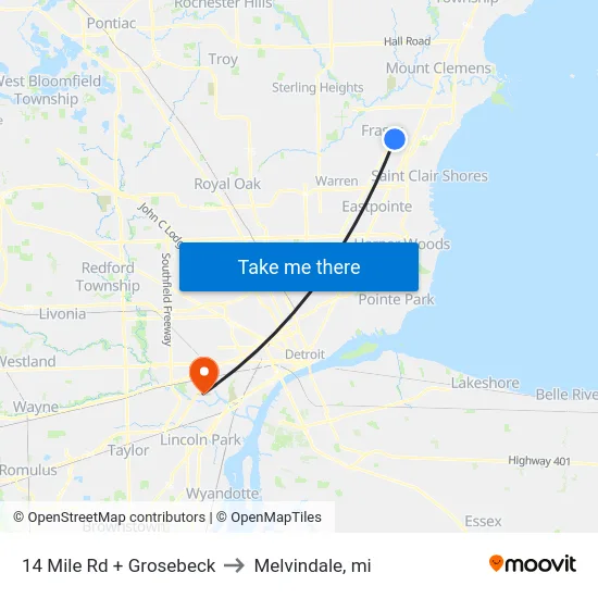 14 Mile Rd + Grosebeck to Melvindale, mi map