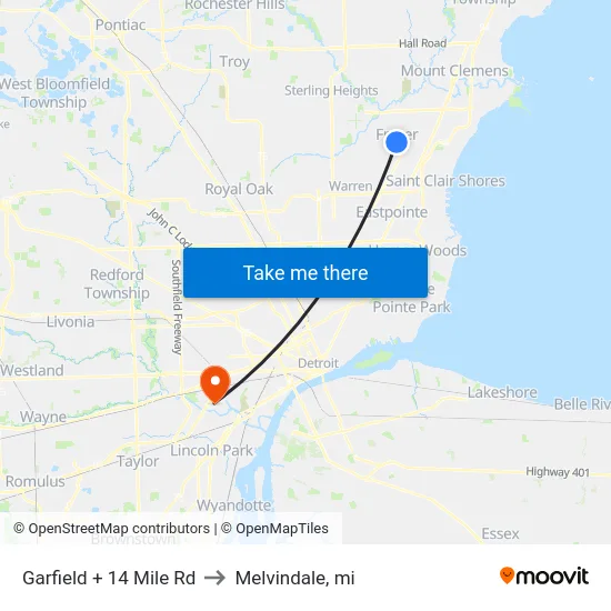 Garfield + 14 Mile Rd to Melvindale, mi map