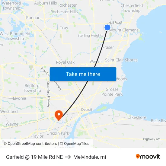 Garfield @ 19 Mile Rd NE to Melvindale, mi map