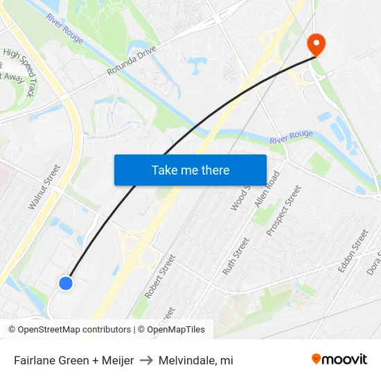 Fairlane Green + Meijer to Melvindale, mi map