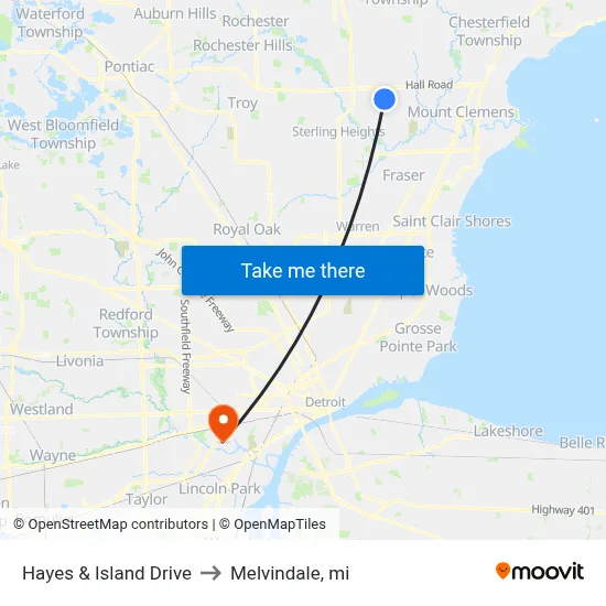 Hayes & Island Drive to Melvindale, mi map