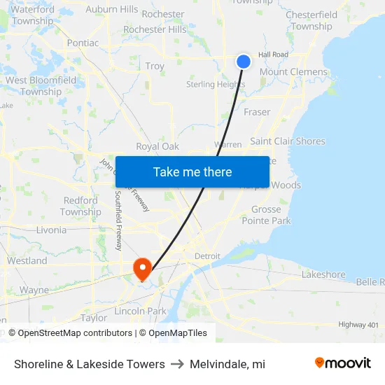 Shoreline & Lakeside Towers to Melvindale, mi map