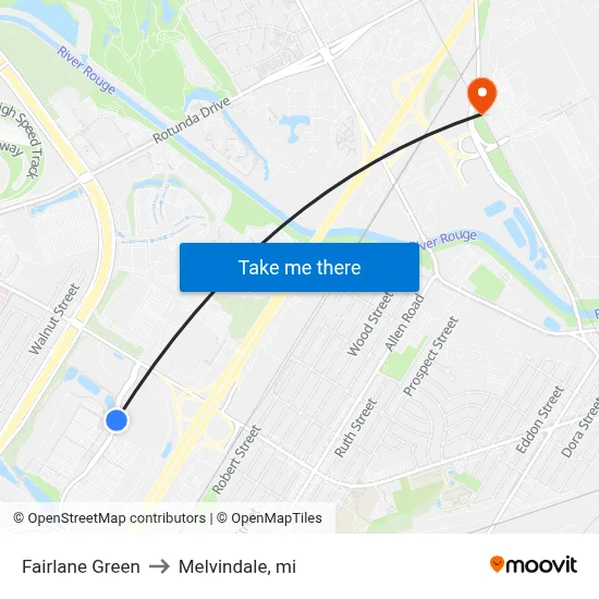 Fairlane Green to Melvindale, mi map