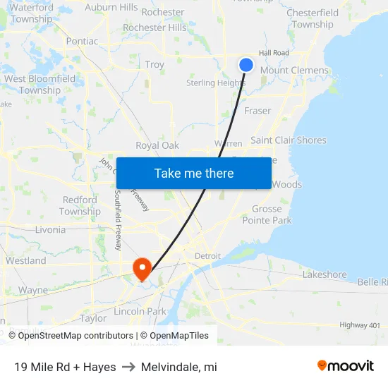 19 Mile Rd + Hayes to Melvindale, mi map