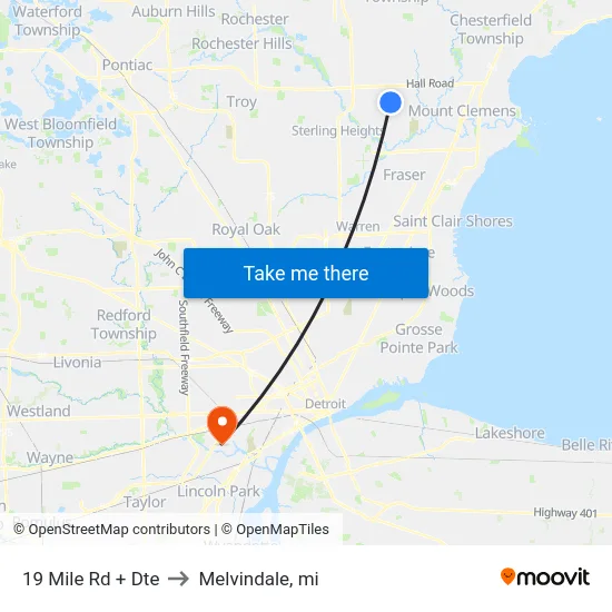 19 Mile Rd + Dte to Melvindale, mi map