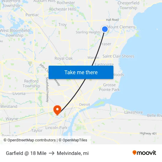 Garfield @ 18 Mile to Melvindale, mi map