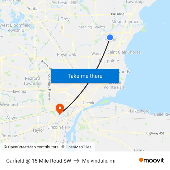 Garfield & 15 Mile SW to Melvindale, mi map