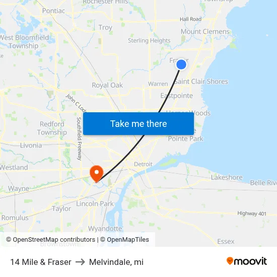 14 Mile & Fraser to Melvindale, mi map
