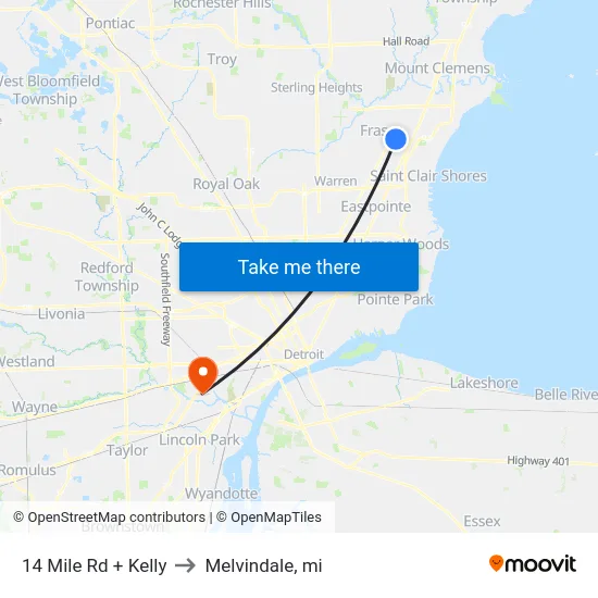 14 Mile Rd + Kelly to Melvindale, mi map