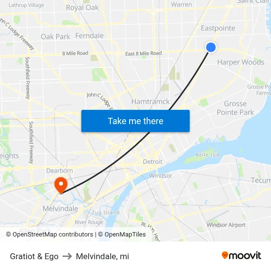 Gratiot & Ego to Melvindale, mi map