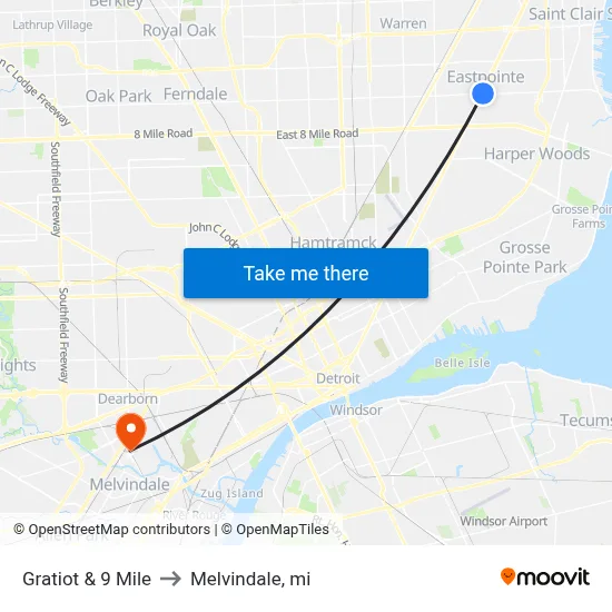 Gratiot & 9 Mile to Melvindale, mi map