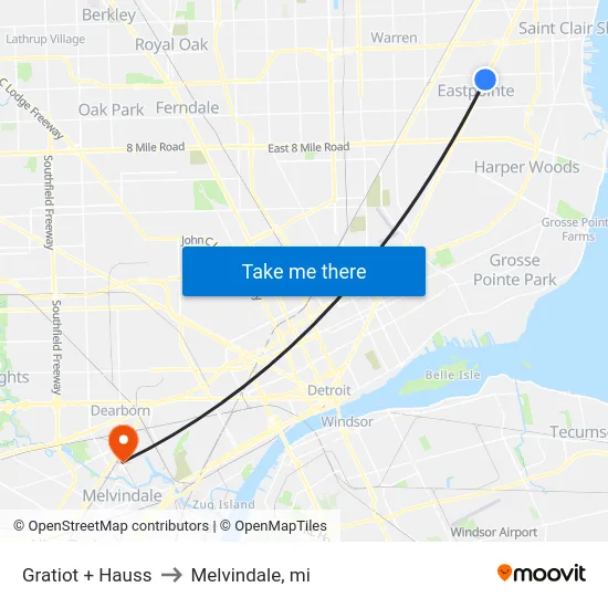 Gratiot + Hauss to Melvindale, mi map